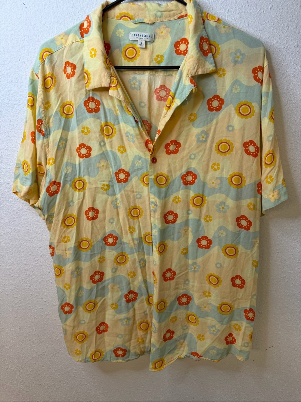 EARTHBOUND Yellow and Orange Floral Short Sleeve Button-Down Shirt